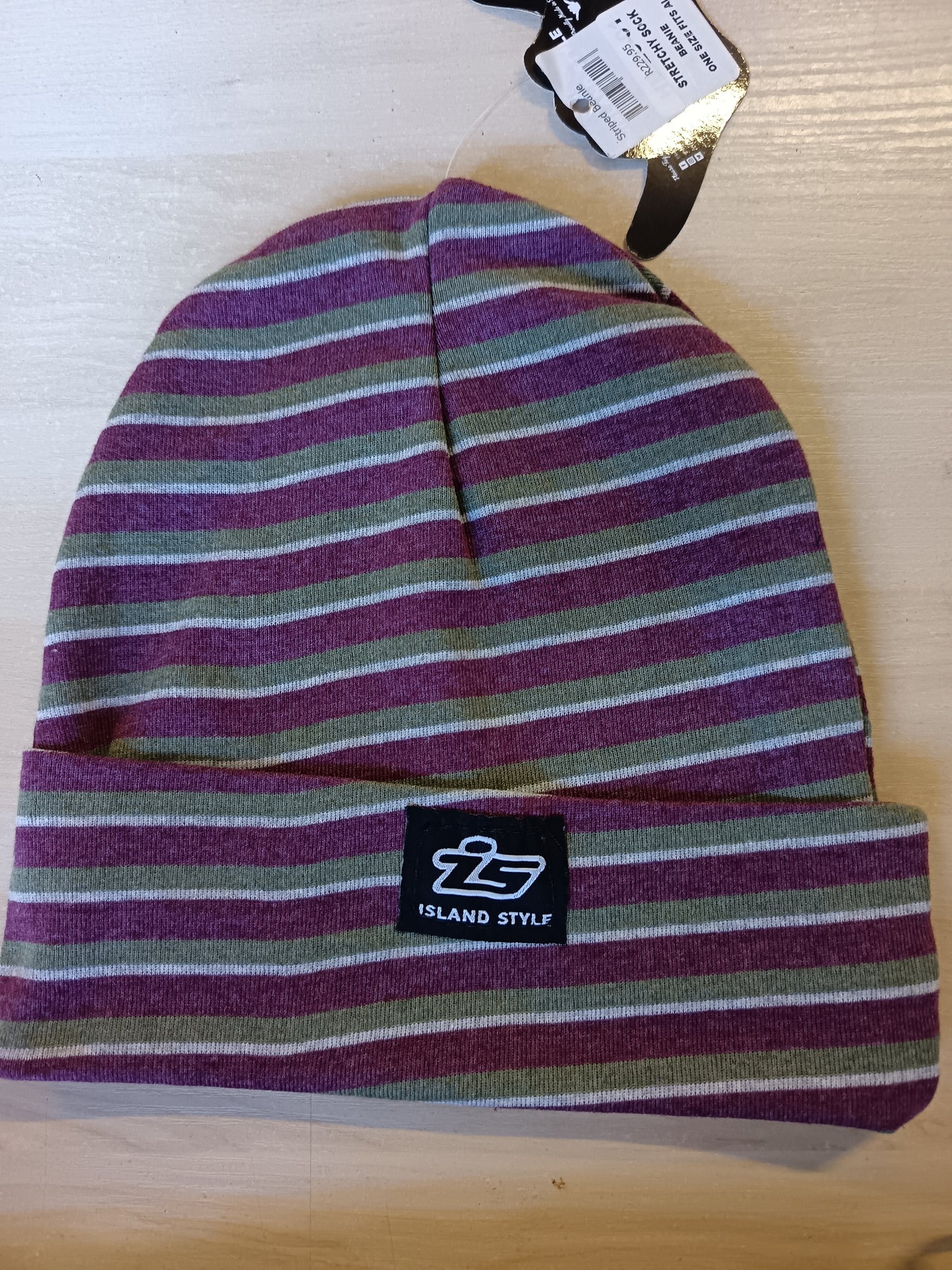 Island Style Striped Beanie Purple